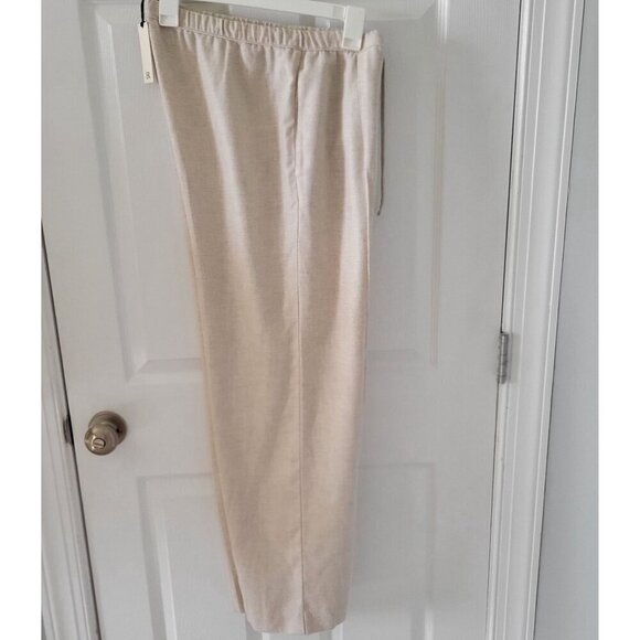 BR Elastic Waist Beige Linen-Blend Trousers W Drawstring & Pleated Front -S - Picture 4 of 9